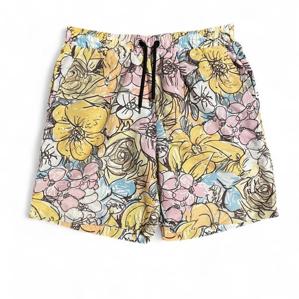 Lira Yellow and blue floral print swim shorts